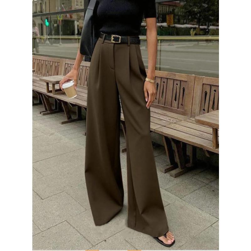 2026 Moda Elegante Larghi Pantaloni da Completo Dritti a Gamba Larga da Donna Vita Alta Monocolore Versatili Primavera e Autunno Pantaloni Casual da Lavoro