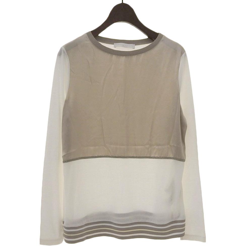 FABIANA FILIPPI Beautiful Cotton Satin Switching Blouse Top for Women Greige/white XXS Tops XXS Greige/WhiteUsed
