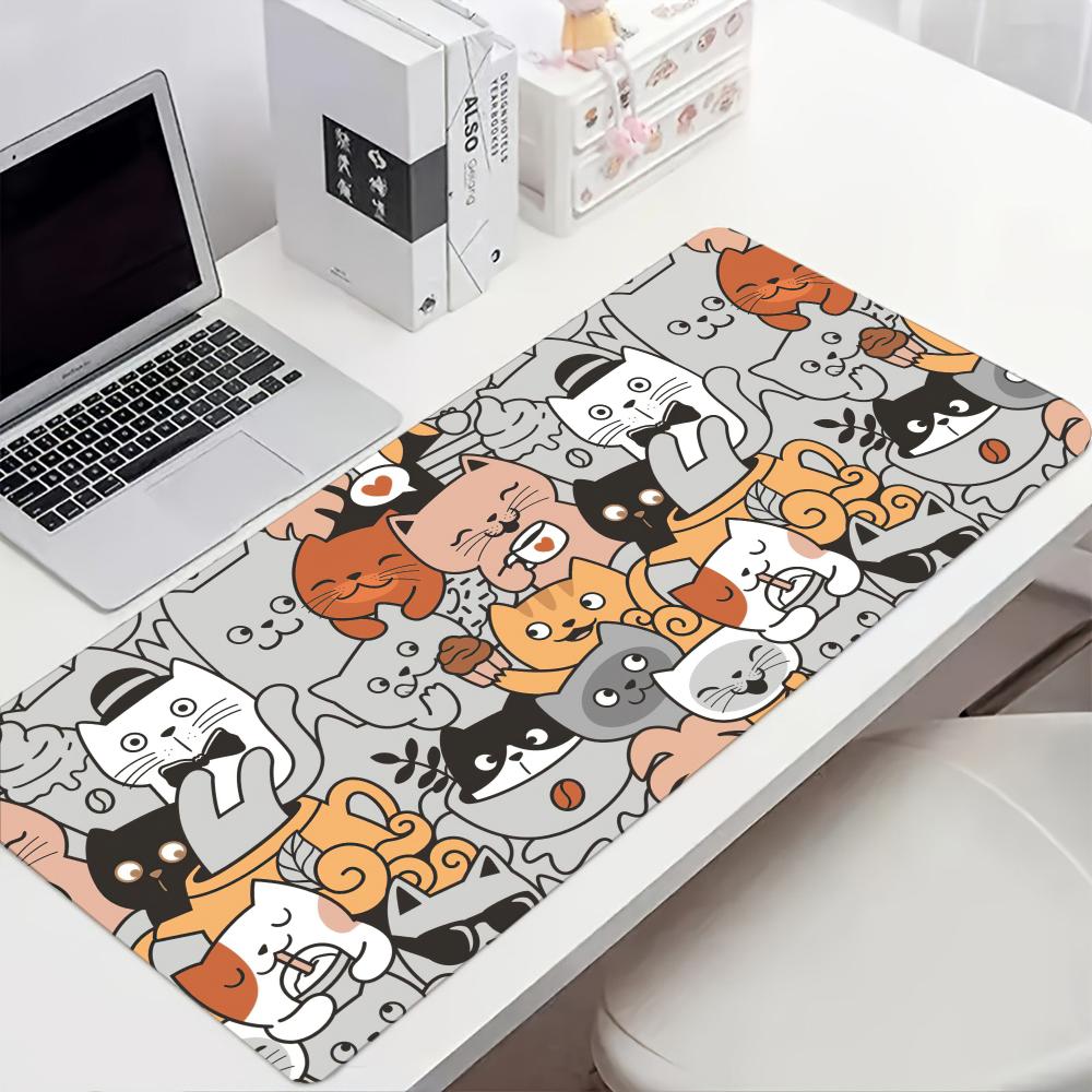 Cute Cartoon Cat Mouse Pad Large Computer Office Game Table Mat Rubber Anti-slip Stitched Edge Keyboard Mats 90x40 XXL Desk Pads