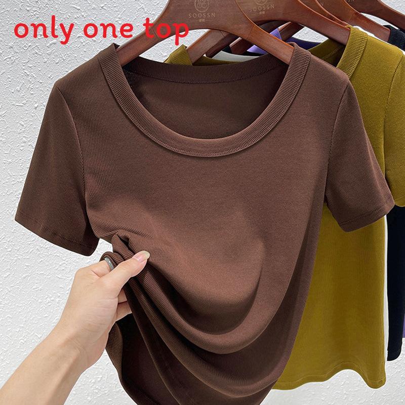 Casual Summer T Shirt For Women With High Elastic Ribbed Fabric And U Neck Design
