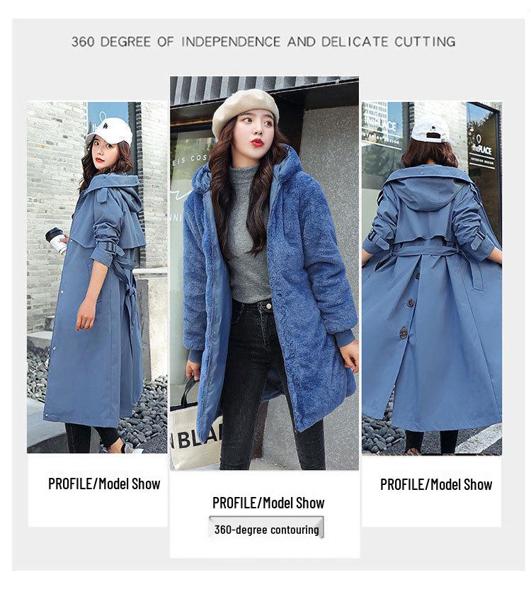 Women's Korean Style 3-in-1 Reversible Long Cotton Parka with Removable Liner and Slimming Waist