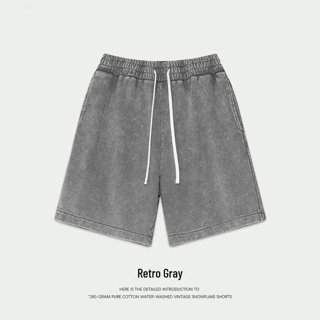 Herren Hong Kong Stil Vintage Gewaschene Baumwollshorts – Trendy, Locker, Vielseitig, 260g Fünf-Punkt Lässiger Stil
