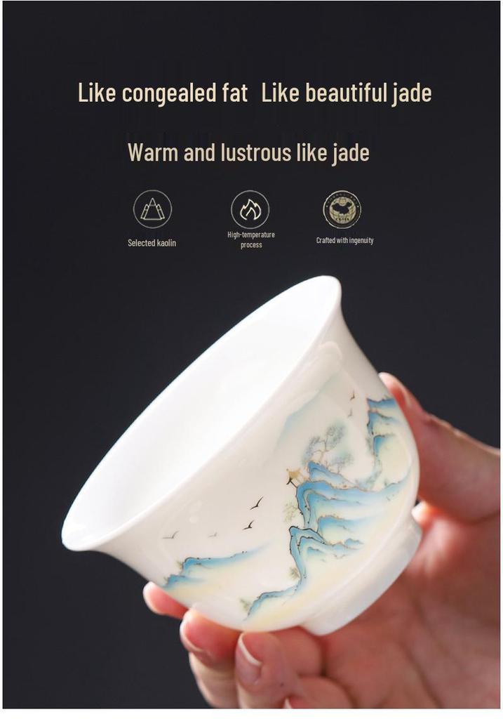 Luxury Jade White Porcelain Kung Fu Tea Set for Home or Office