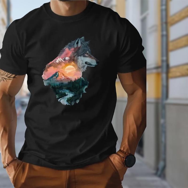 Новая летняя мужская модная футболка с принтом головы волка — фото 4