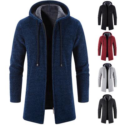 Autunno Inverno Nuovo Stile Felpa con Cappuccio Foderata in Pile da Uomo Lunghezza Media Ampia Versatile Maglione Cappotto Cardigan in Maglia Ampio Casual