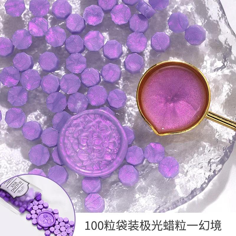 100 ks Aurorových pečetních voskových částic Osmihranný zlatý voskový materiál Nástroj pro DIY přání a scrapbooking