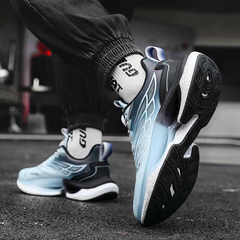 New high quality leisure non-slip sports shoes men's rotary buckle real popcorn soft sole springback cushioned running shoes