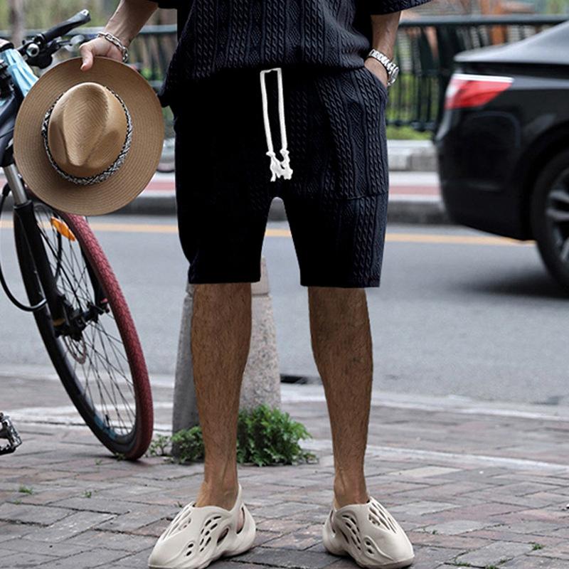 Multi-pocket Spring/Summer Straight-leg Wide-leg Sports Casual Jacquard Shorts