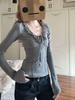 Women's V-Neck Long-Sleeve Top with Wood Ear Edge, Tie-Up Waist, Slim-Fit Design - Perfect for Spring/Autumn