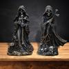Grim Reaper Statue Halloween Black Horror Robe Sculpture Gothic Resin Santa Muerte Figurine for Halloween Indoor Bookshelf Desk Decor