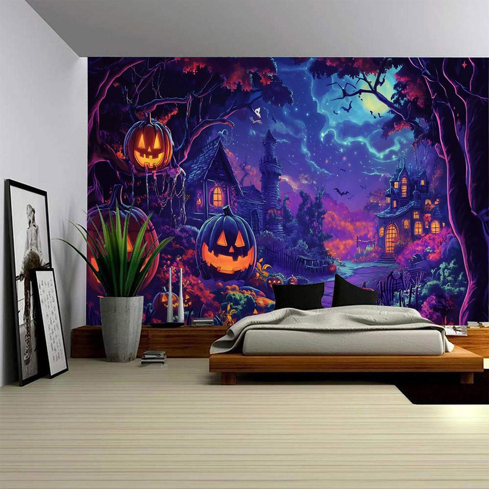 Halloween tapestry forest pumpkin lamp children's room, home holiday decoration, horror wall, bedroom, party, restaurant, castle