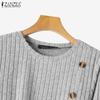 ZANZEA Women Casual O-neck Long Sleeve Split  Hem Knitwear Blouse