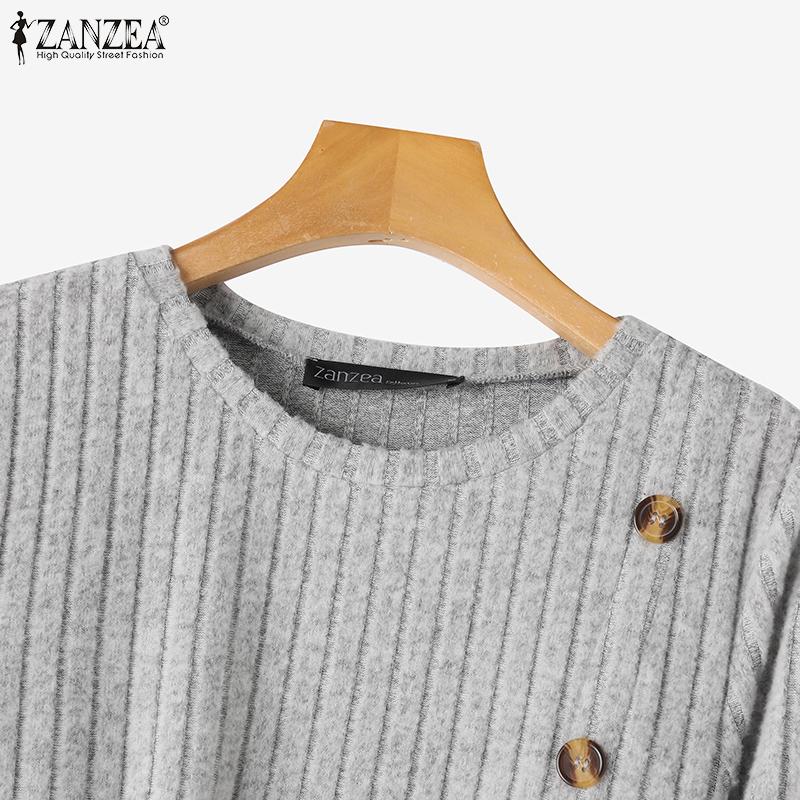 ZANZEA Women Casual O-neck Long Sleeve Split Hem Knitwear Blouse