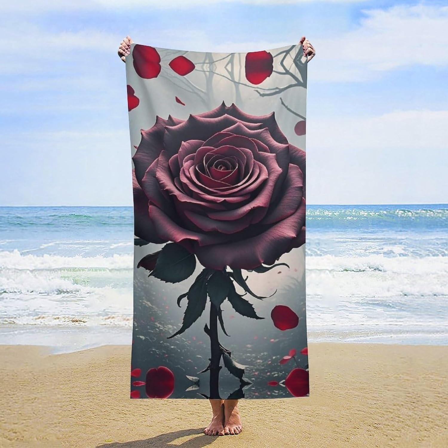 

Rose pattern Beach Towel for Family stuffs friends Gifts Quick-Dry Sand free For Bath Yoga Tourism Beach Camping Swimming GYM W40*H60(CM)