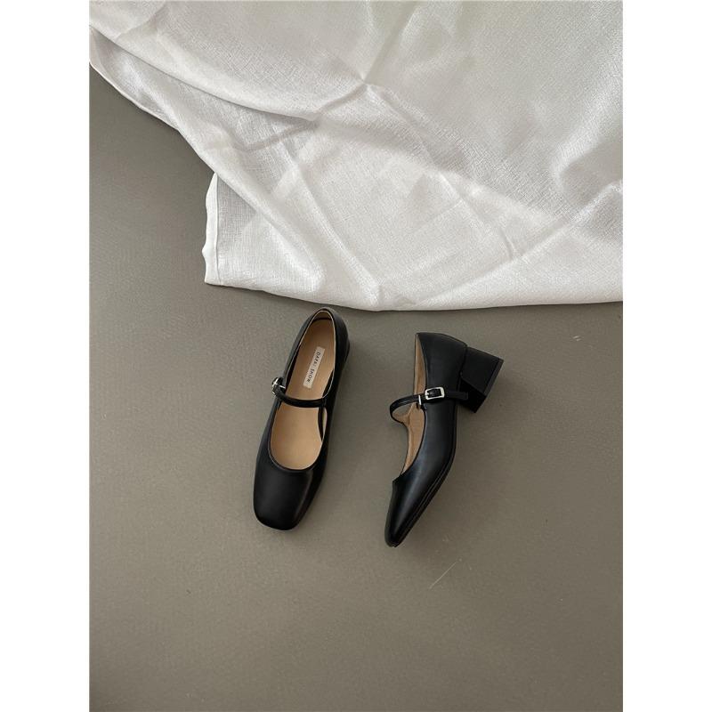 French Silver Mary Jane Shoes Women'S Shoes Spring And Summer Temperament Thick Heel Square Head Light Mouth Word With Single