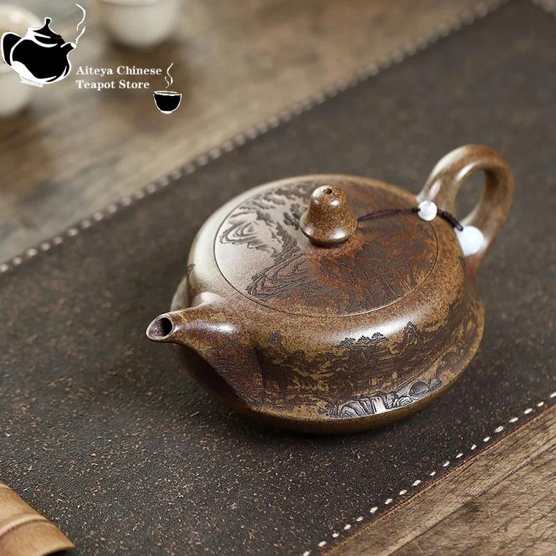 Yixing Yixing purple clay teapot, high-temperature wood fired agarwood mud landscape music teapot Chinese teapot Kung Fu tea set