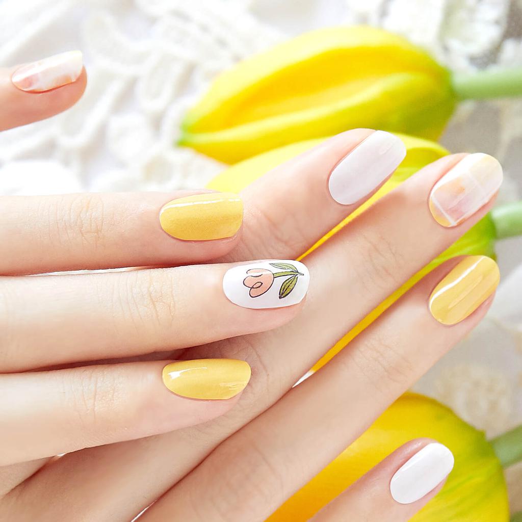 Floral Nail Stickers - 24pcs Self-Adhesive Strips, Quick 5-Min Manicure