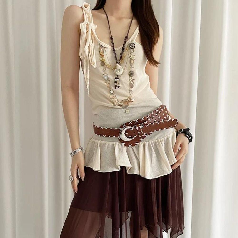 Korean Women's Belt Coffee Dress Jeans Belt Fashionable Wide Waist Belt  Streetwear