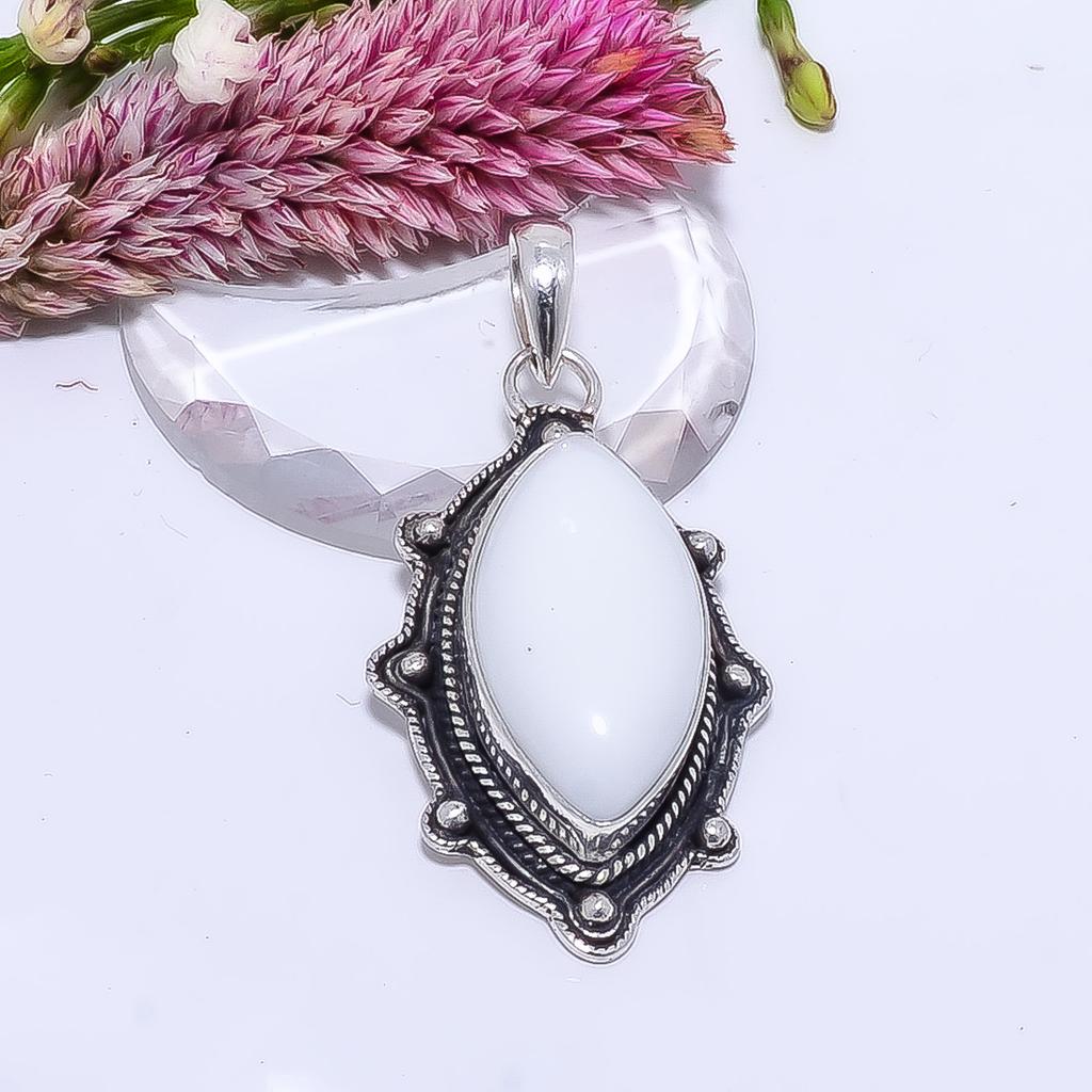 White Coral 925 Sterling Silver Pendant V9035, White Pendant, Marquish Pendant, Valentin's Day Gift, Gift For Her, Birthday Gift, Handmade Jewelry, Si