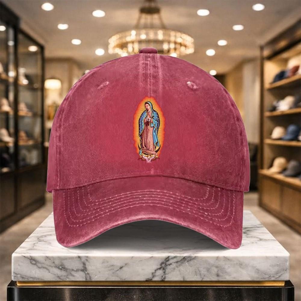 Virgin of Guadalupe Washed Baseball Cap Adjustable Denim Street Style Unisex Hat One Size красный