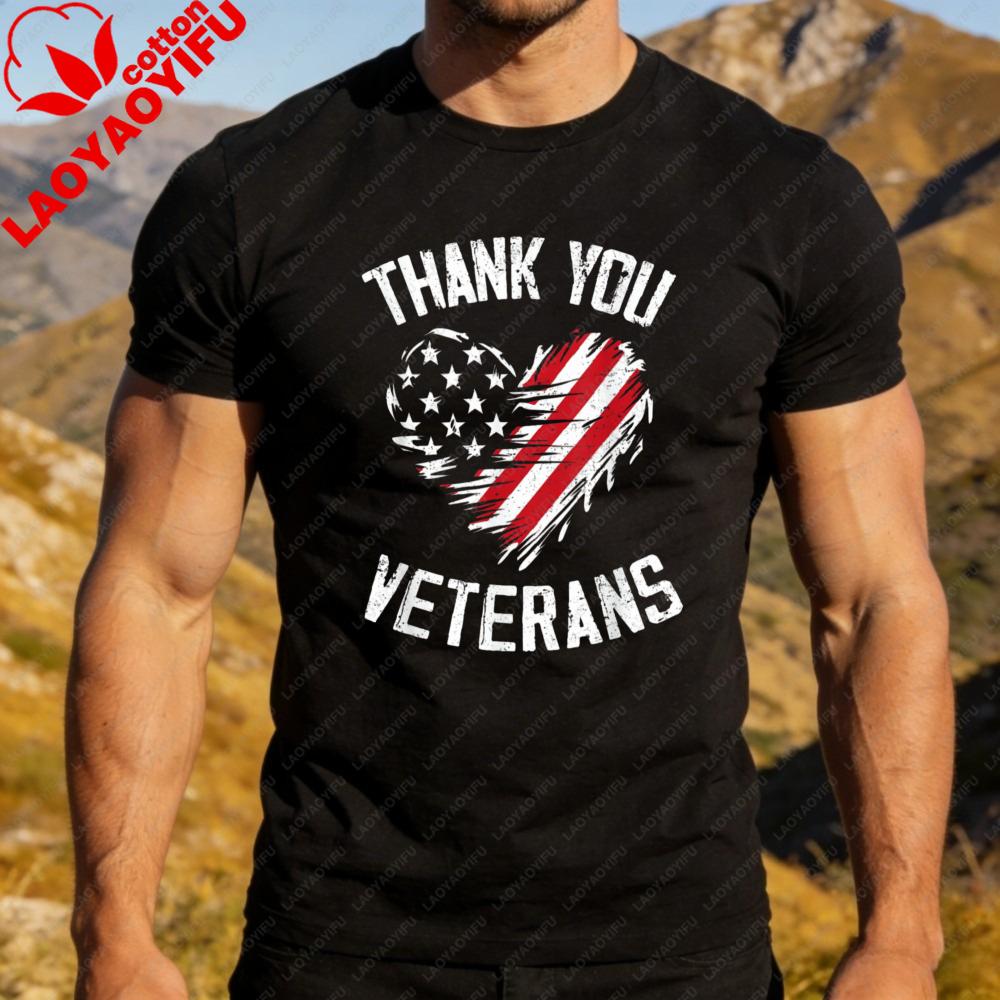 Thank You Veterans Patriotic Shirt American Flag Heart Printed Tshirt Memorial Day 2026 TShirt Men Women Crewneck Cotton Tee S