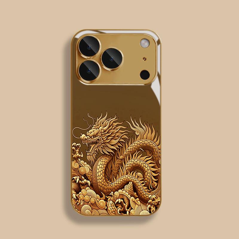 Chinese Style Golden Dragon Tempered Glass Phone Case For Samsung Galaxy S26 Ultra S25 S24 S23 Plus S25 FE Hard Protect Cover