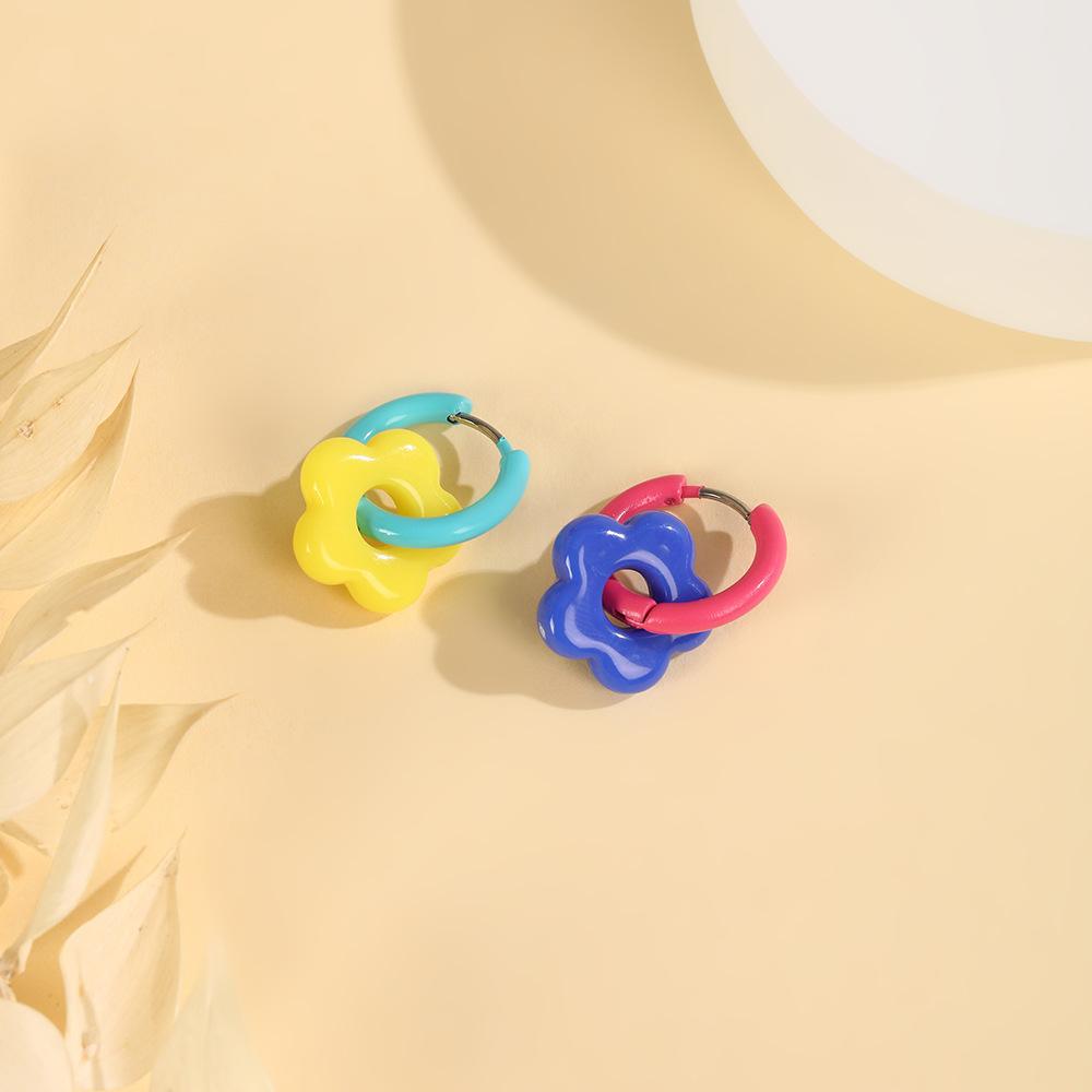 

Summer Dopamine Earrings Small Fresh Contrasting Color Design Flower Stud Earrings Sweet Cute Niche Earrings
