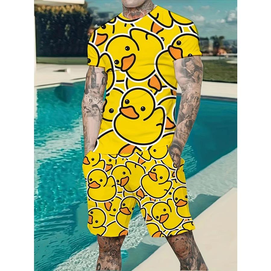 Gradient Print Men's Short Sleeve Shorts Set Hawaiian Men's Fashion Set Summer Men's Casual T-shirt Outdoor Beach Men's Shorts