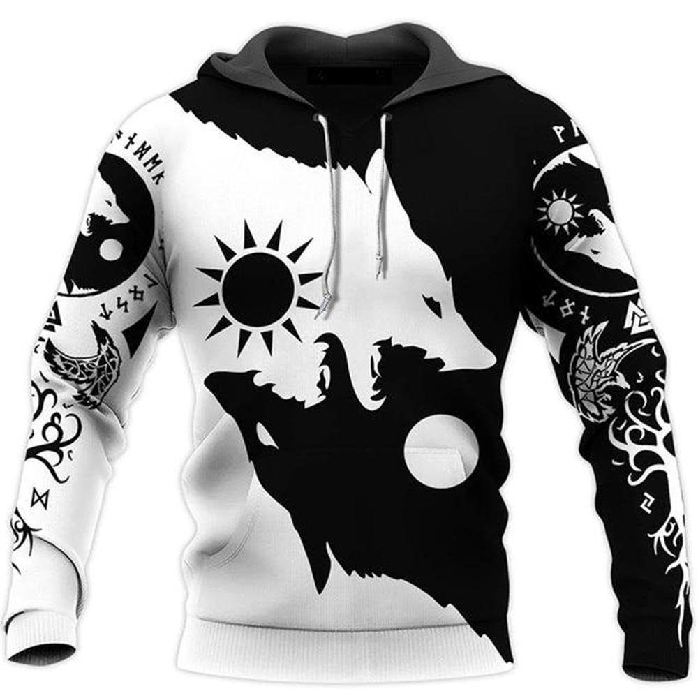 New Wolf Tattoo Black and White 3D All-Over Printed Men's Hoodie and Sweatshirt Unisex Casual Autumn Tracksuits