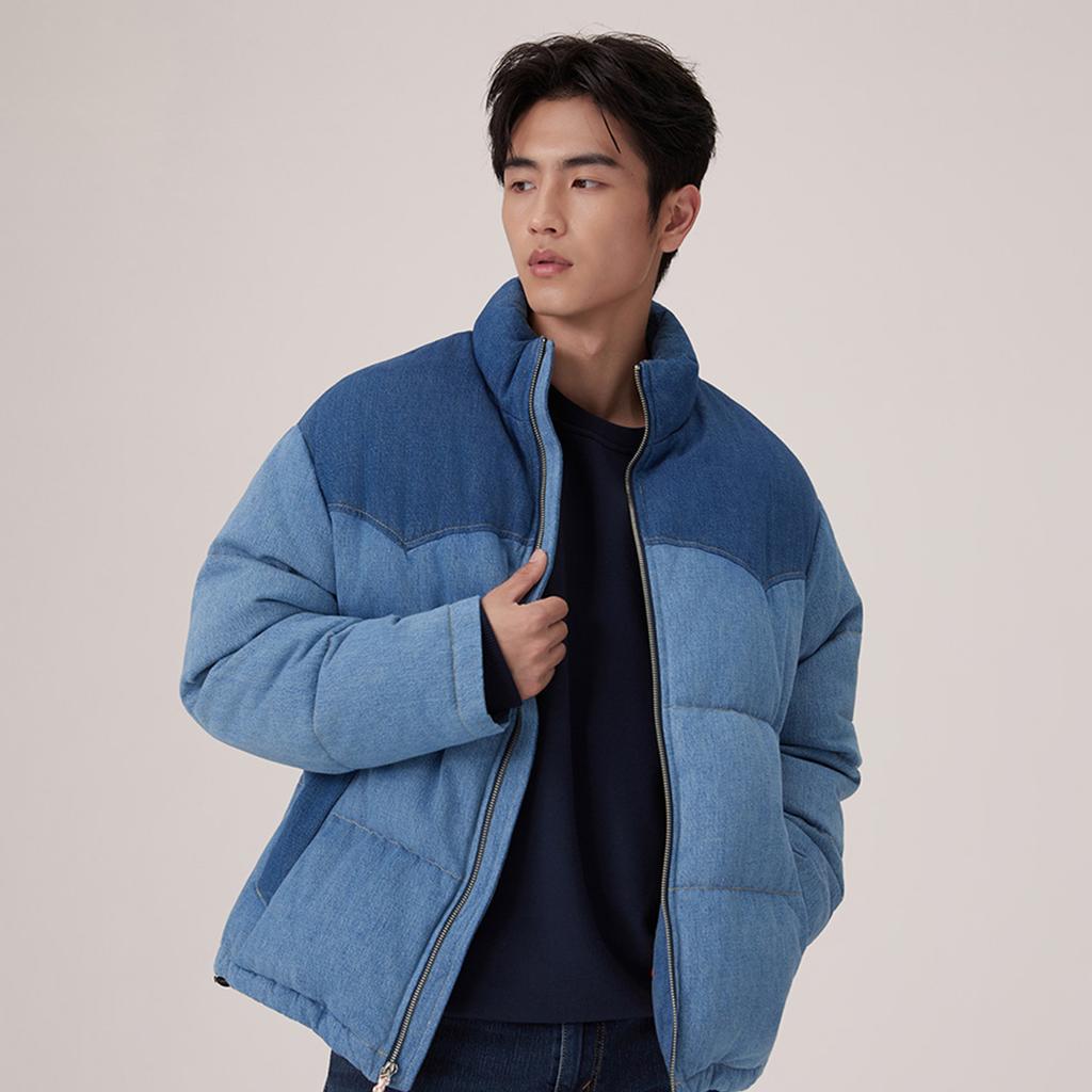 Levis Série Chaleur Hiver Patchwork Denim Coupe Ample Confortable Chaud Col Montant Tendance Mode Doudoune Veste Unisexe 004Z9-0001