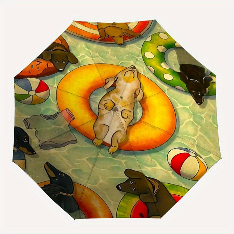 

1pc Puppy Pool Party Auto Open/Close Folding Umbrella with Reinforced 8-Rib Frame, Portable 3-Fold Compact Umbrella, Christmas
