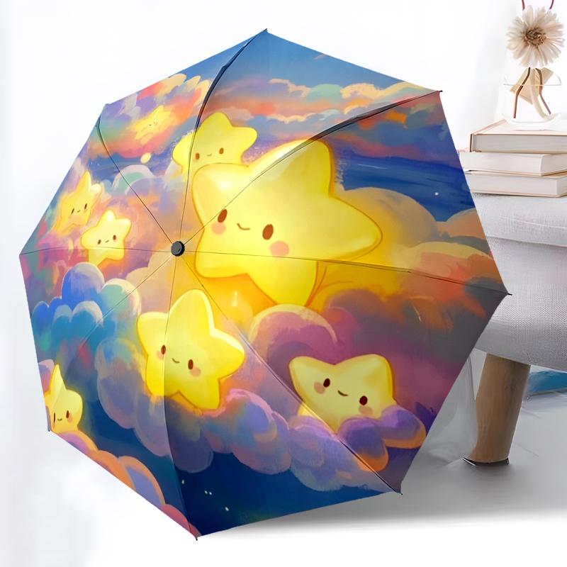 1pc Sturdy 8-Bone Auto Umbrella, Stars Umbrella, Digital Printed, Foldable Umbrella for On-the-Go Outdoor Use