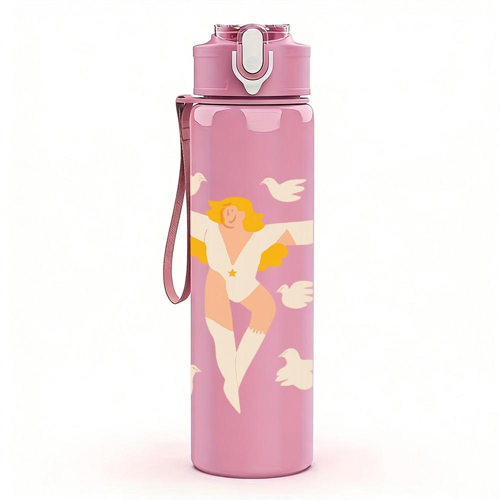1PC Angel Wings Figure Nude Art 750ml Color Plastic Sports Water Bottle Leakproof Flip Straw Lid Suitable for Sports Office Home Use