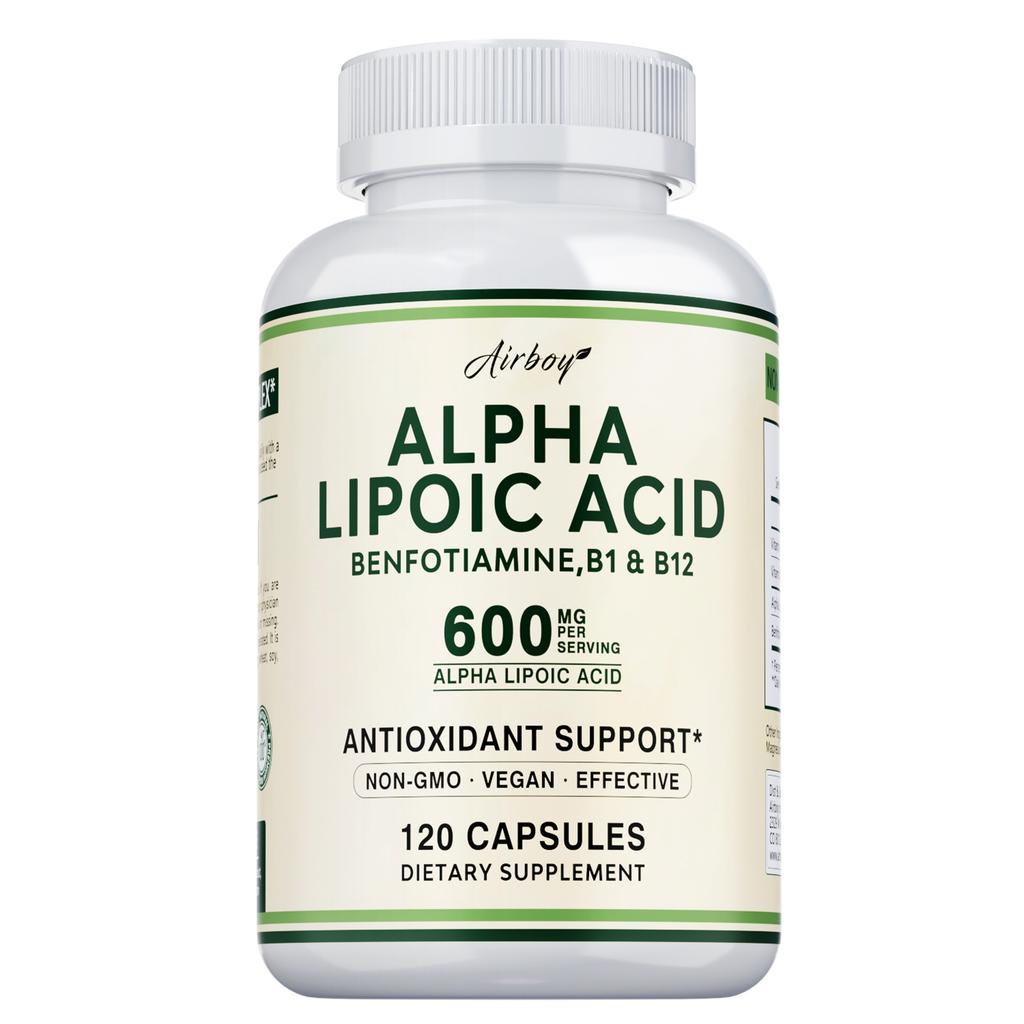 Airboy Alpha Lipoic Acid 600mg Capsules 120 Count — Antioxidant Support, Daily Wellness, Nutritional Support