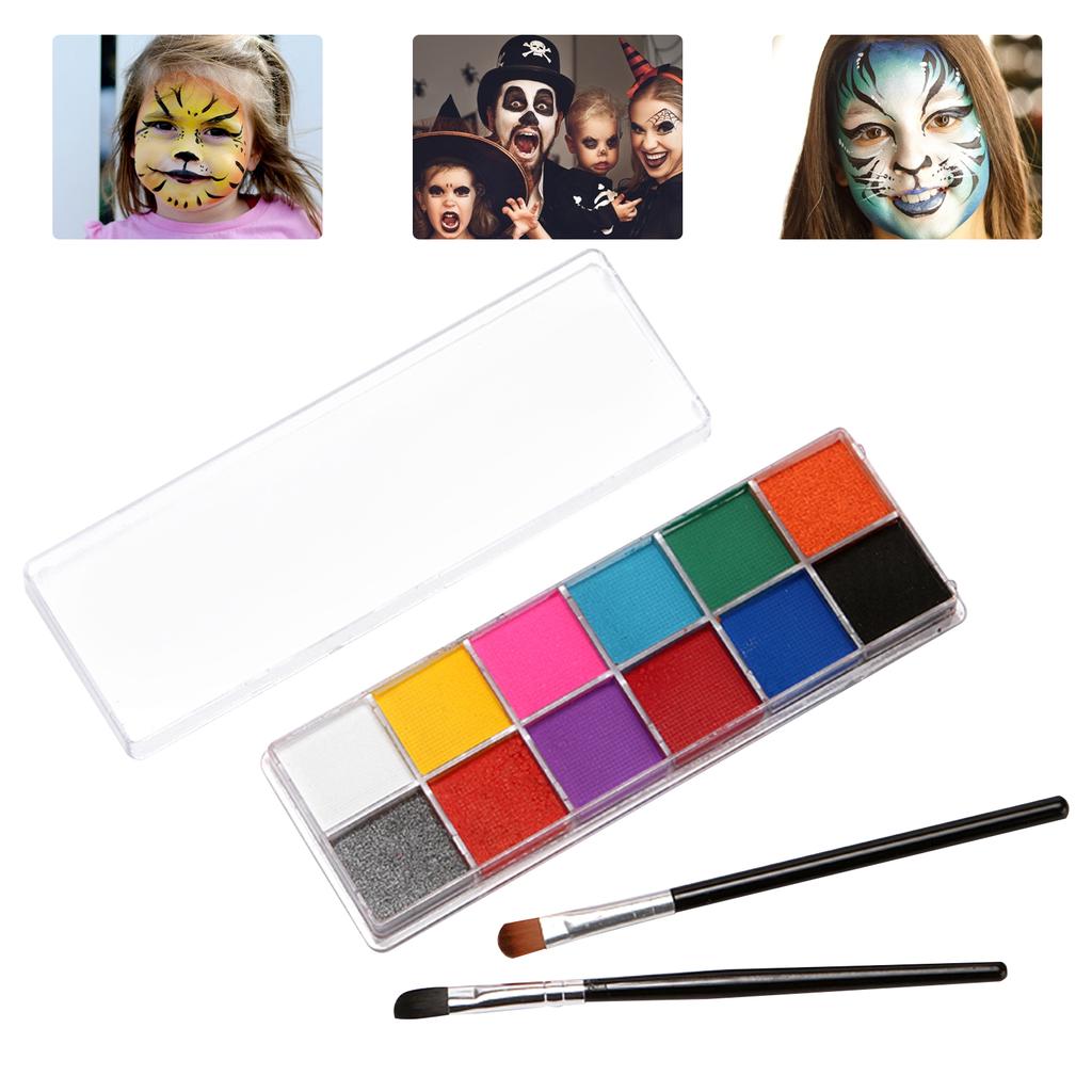 Buy 12 Colors Professional Face Paint Kit with 2 Brushes Safe & Non ...
