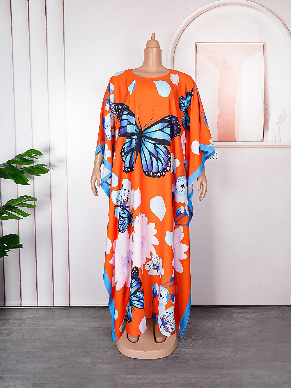

Африканское шифоновое платье с рукавами «летучая мышь»: Свободное платье большого размера с принтом для мусульманок One Size оранжевый