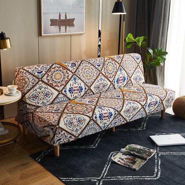 

Modern Print Sofa Bed Covers Armless Couch Covering For Living Room Folding Sofa Elastic Couch Covers Futon Cover For Home Use Hotel 160-190CM
