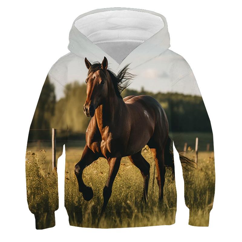 Kids Clothes Boy Hoodies Long Sleeve Creative 3D Horse Print Children Spring Fall Clothes Casual Stylish Outdoor Boy Clothes Top