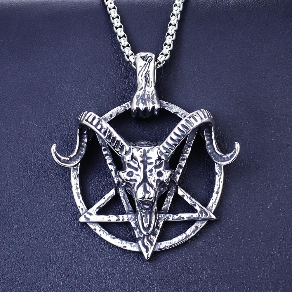 Necklace Satan Pentagram Twelve Zodiac Animals Sheep Head Retro Nightclub Pendant