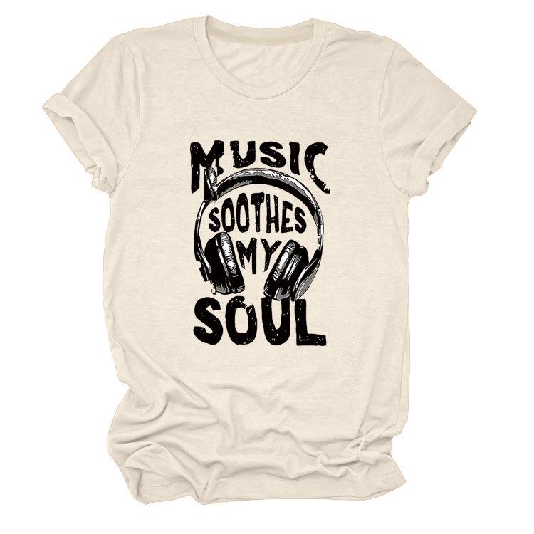 Personality trendy music soothes my ladies bottoming round neck short sleeve t-shirt