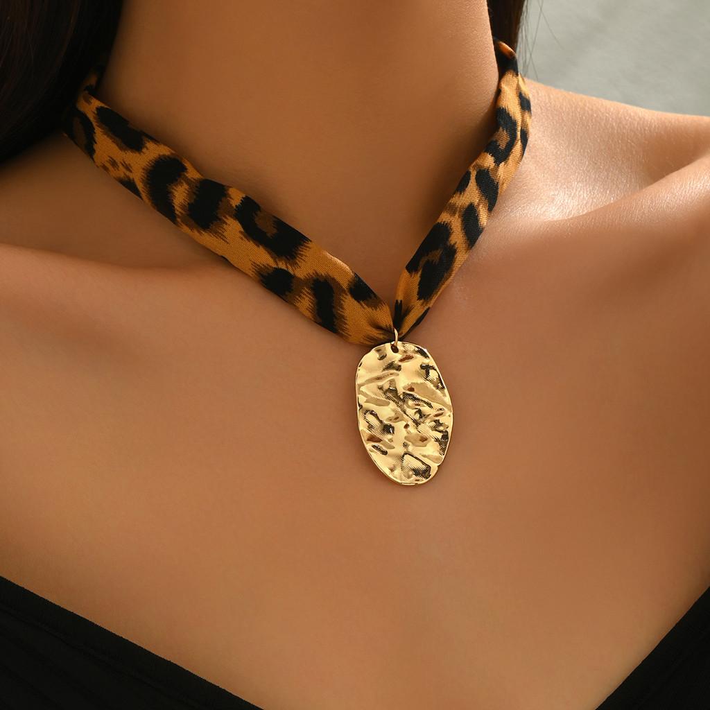 Summer Cross Necklace With Shell And Leopard Print Pendant For Women