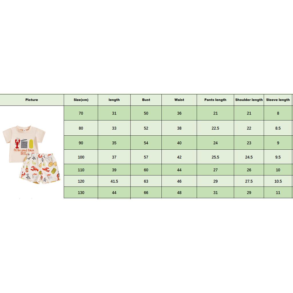 Kids Summer Outfit, Short Sleeve Crew Neck Embroidery T-shirt with Lobster Print Shorts Clothing Set