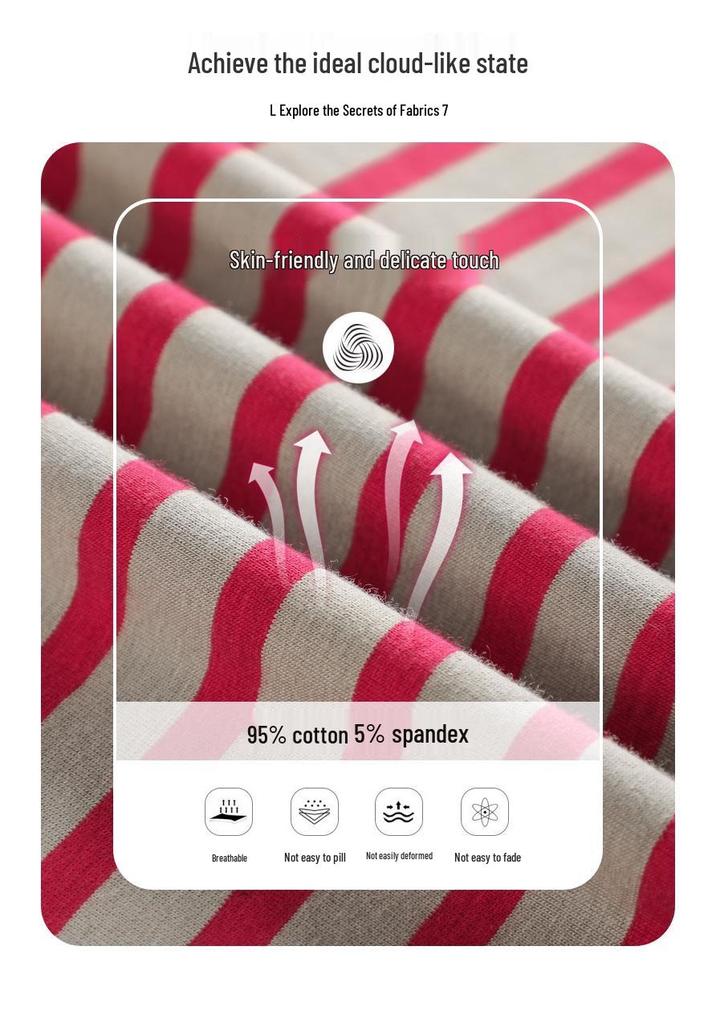 Women's Autumn Korean Style Striped Long Sleeve Lapel T-shirt - 95% Cotton, Button-Up, Slimming Fit