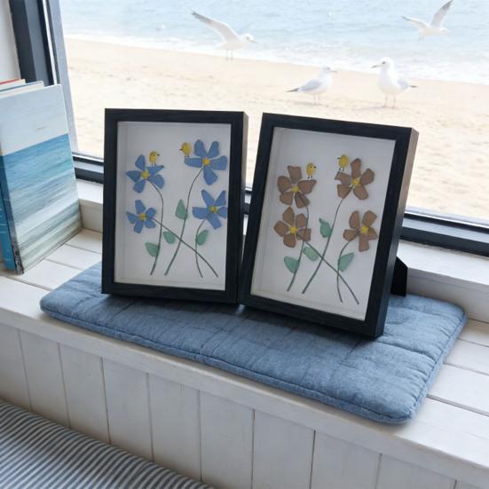 Yousheng Sea Glass Flower Birds Wall Art Handmade Sea Glass Decorative Photo Frame Gift for Mom Grandma Wife Girlfriend Friends