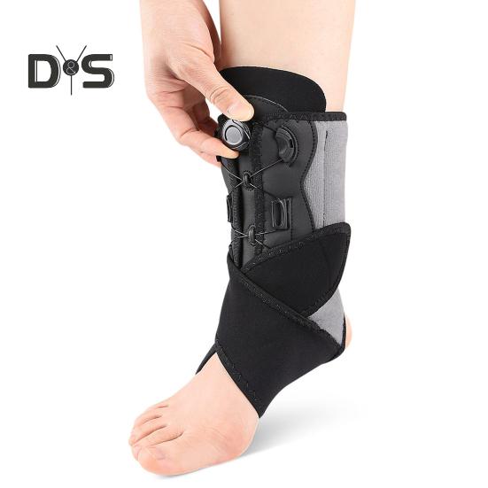 Adjustable Ankle Brace with Dual Aluminum Splints Ankle Stabilizer Knob-Controlled Compression X-Type Restraint Belt for Sports Injury Recovery