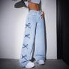 Casual All-matching Hot Print Ins Washed High Waist Butterfly Design Jeans