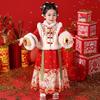 Anneyol Girls' Red Hanfu Pleated Skirt Festive Winter Outfit
