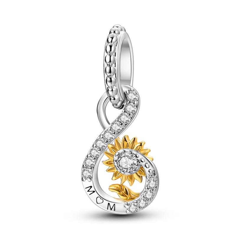 Original 925 Silver Gold DIY Charms Beads with Zirconium Sun Leopard Pendants for Bracelet Jewelry Making