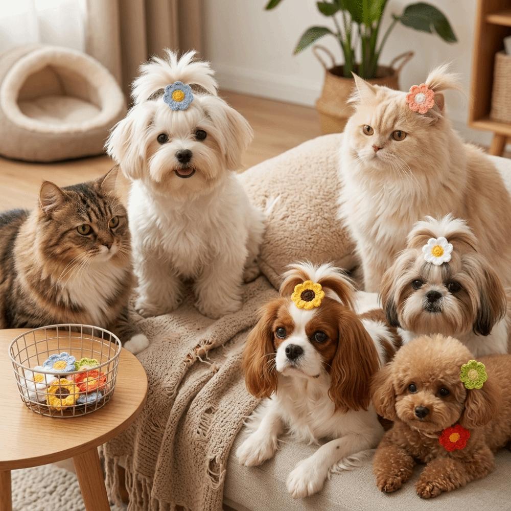 24pcs Vivid Dog Hair Tie Decorative Flower Hair Tie Reusable Dog Grooming Decor Daily Wear