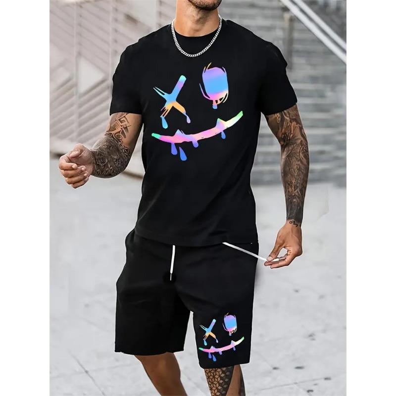 Fashion Men's T Shirt Shorts Set 3D Fun Printed Sportswear Two Piece Summer Oversized Men's Clothing Casual Hip Hop Streetwear